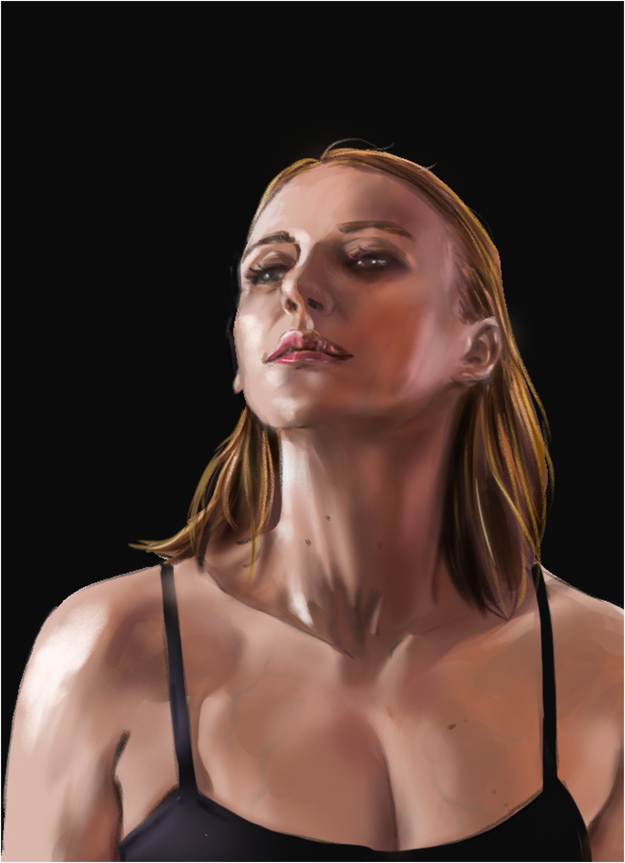 Hyper realistic digital portrait painting on a black background